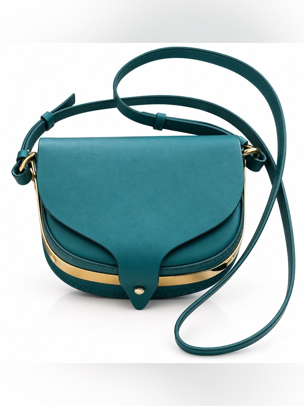 Sophie Hulme Teal Leather gold Hardware Mini Crossbody Bag with Saddle Design